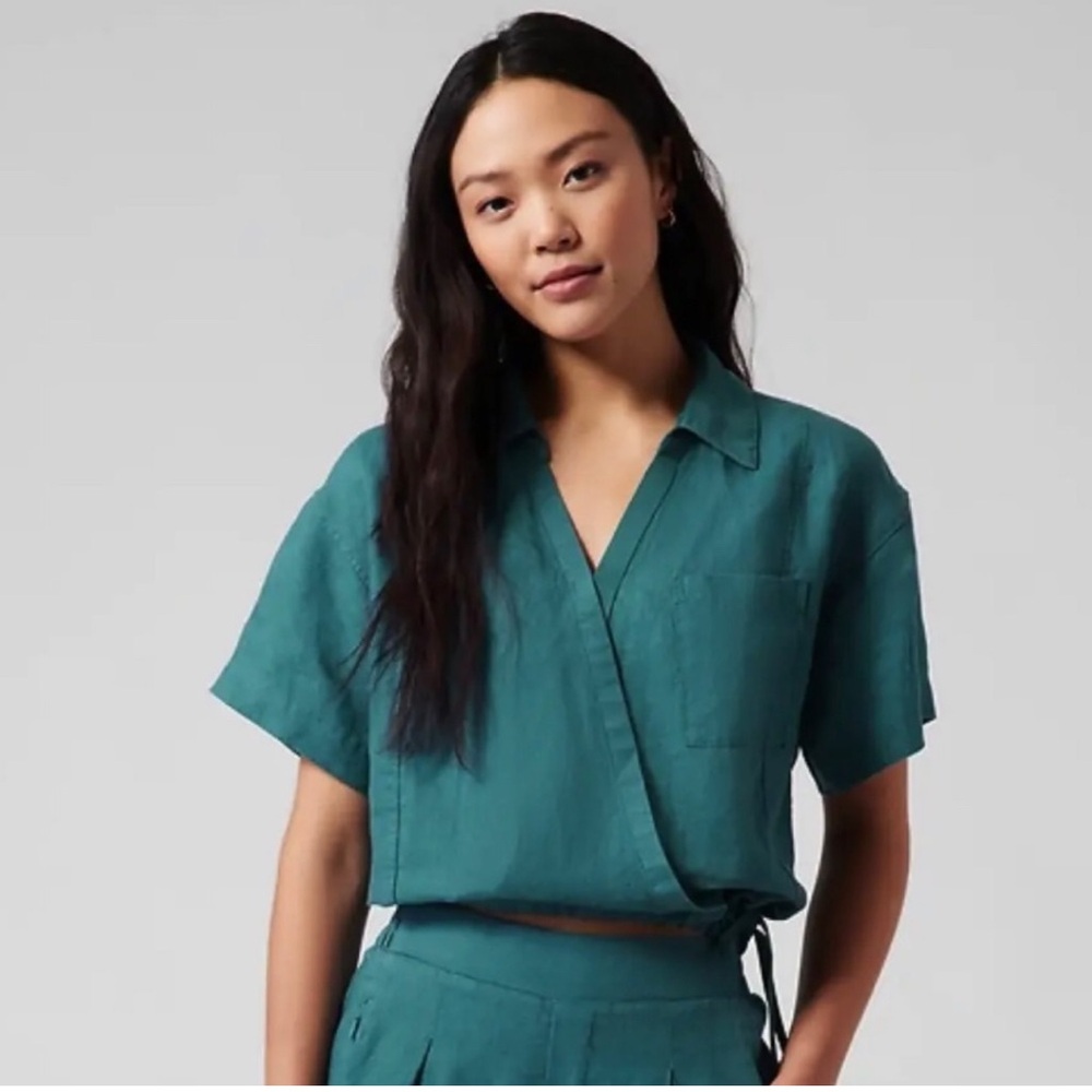 NWT Athleta Playa Linen Tie Top | Borealis Green